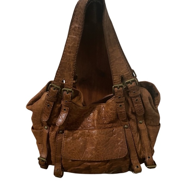 Kooba Cognac Pebble Leather Whipstitch Distressed Buckle Slouchy Large Hobo Bag - Picture 2 of 16